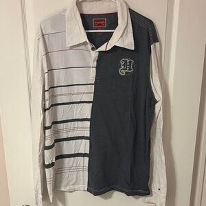 Tommy Hilfiger Men's Blue and White Colorblock Shirt
